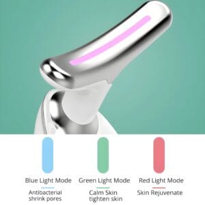 LED light therapy modes of face revitalizing massager: blue, green, and red lights for skincare benefits