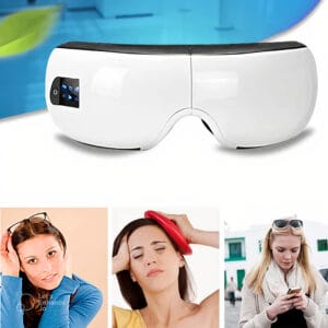 Bluetooth eye massager shown as a solution for relieving eye strain, headaches, and digital fatigue from daily stress
