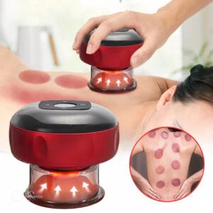 Smart vacuum cupping massager showcasing its 12-speed red light heating with adjustable temperature levels for customized therapy.