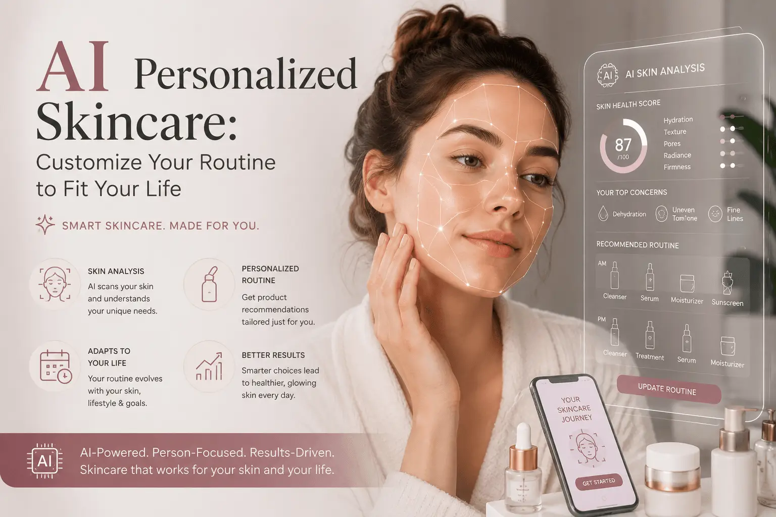 AI personalized skincare routine with smart skin analysis and tailored product recommendations