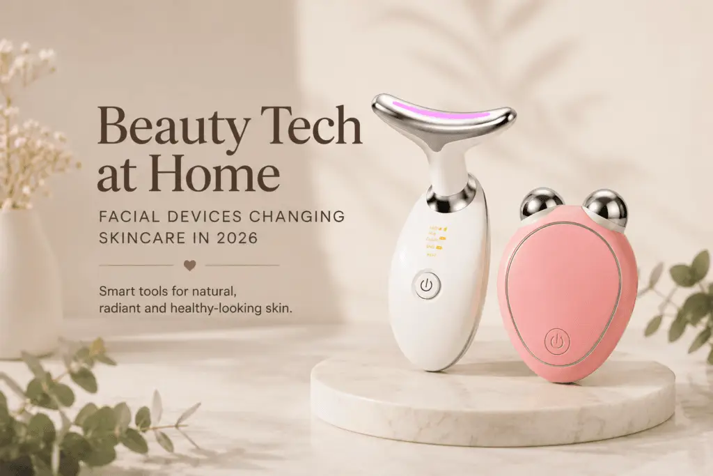 Beauty tech at home featuring Face Revitalizing Massager and Roller Face Massager for modern skincare.
