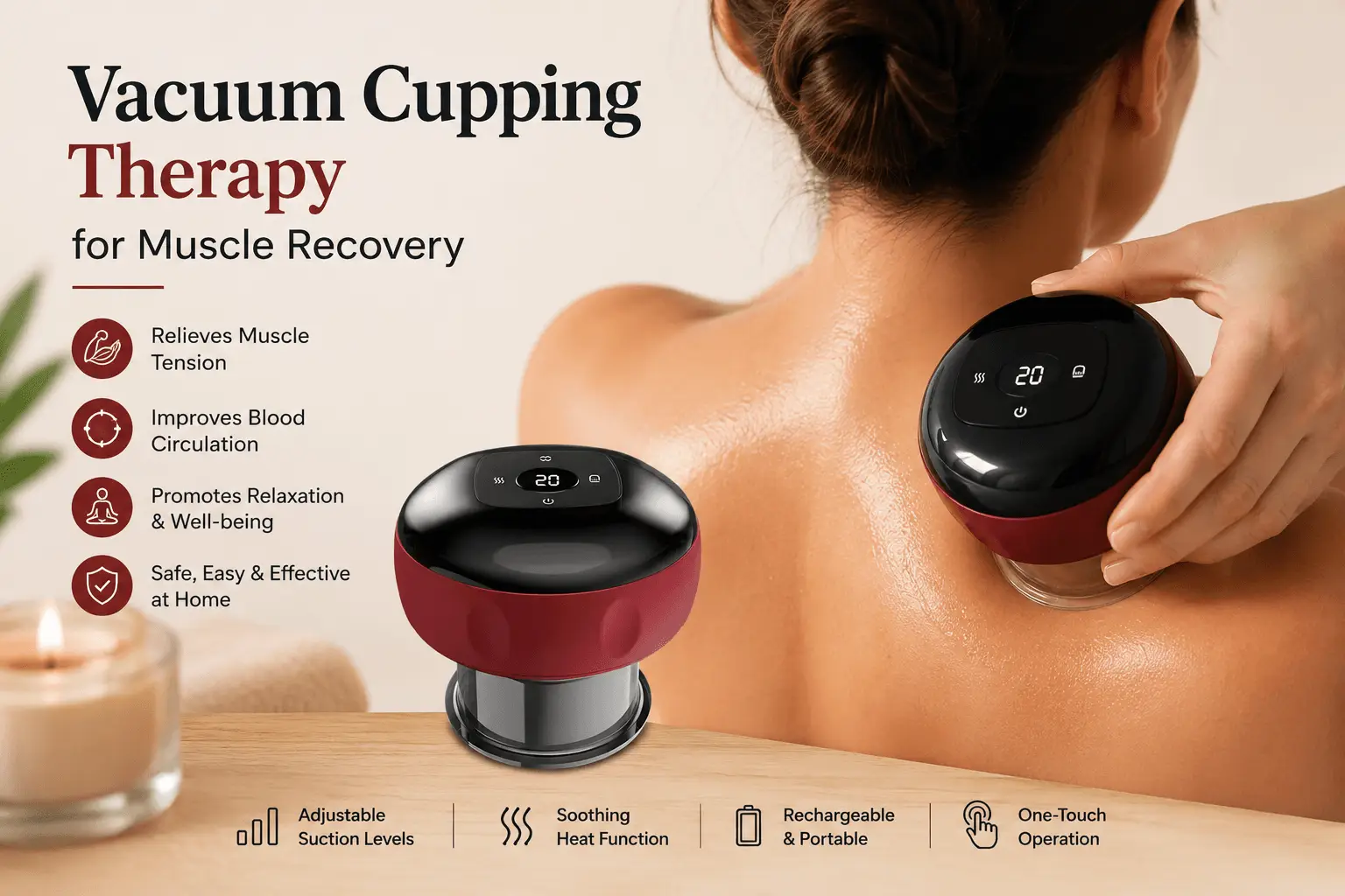Smart Vacuum Cupping & Heating Massager for muscle recovery and at-home vacuum cupping therapy