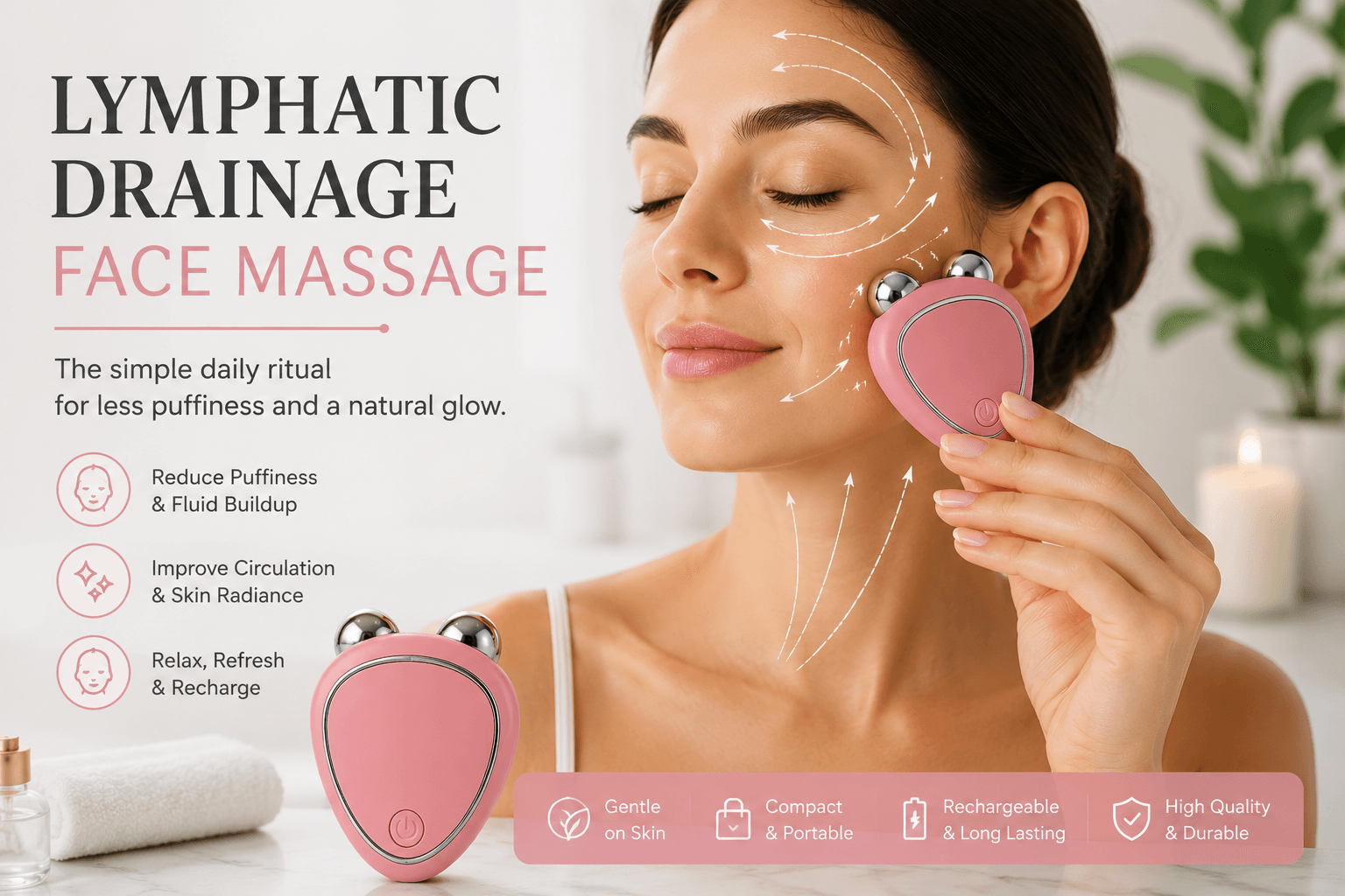 Lymphatic Drainage Face Massage with Roller Face Massager for Firmer, Glowing Skin