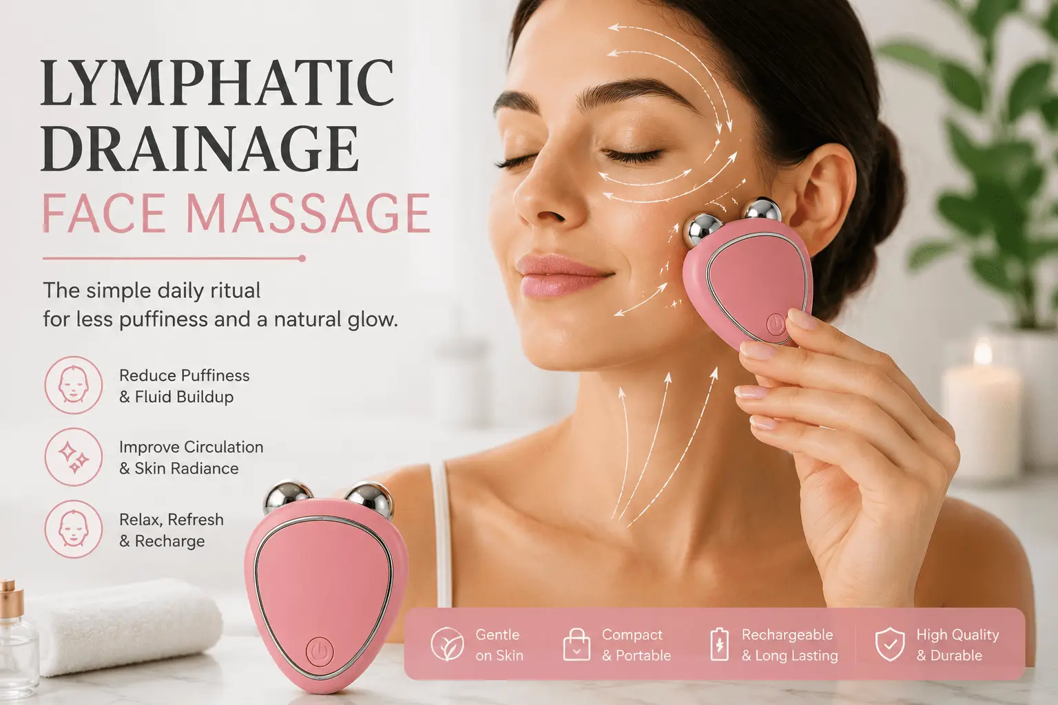 Lymphatic Drainage Face Massage with Roller Face Massager for Firmer, Glowing Skin